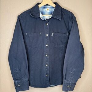 Carhartt Flannel-lined Canvas Shirt Jacket in Navy Blue with Plaid Lining XL